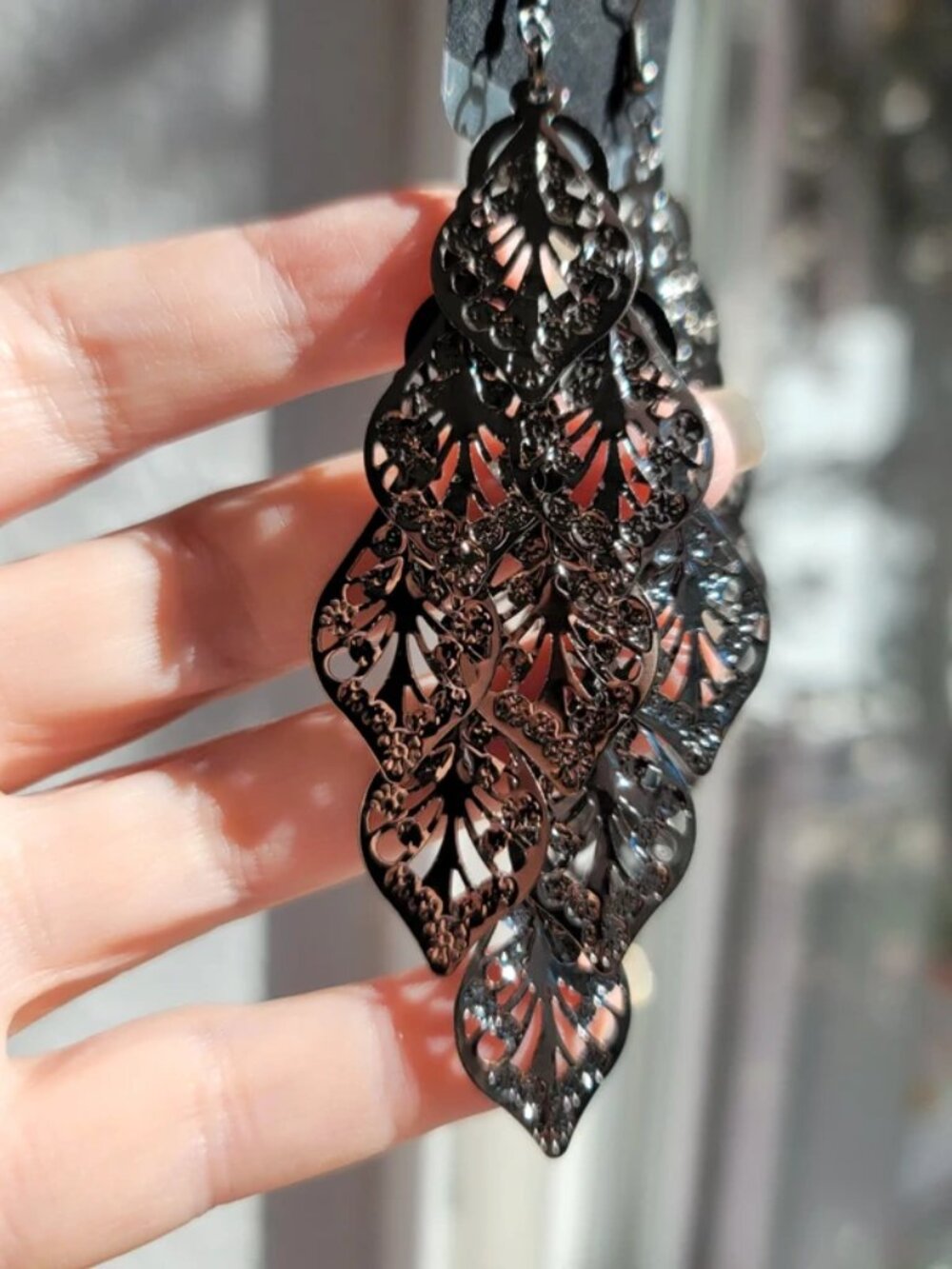 Silver Filigree Tiered Chandelier Dangle Earrings - Brand New